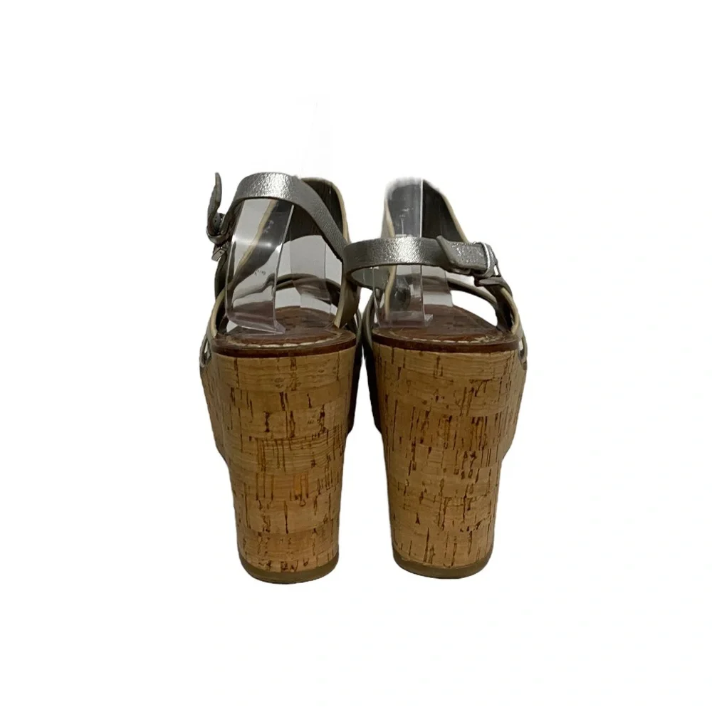 Sam Edelman Destiny Platform Fall Preppy Chic Leather Wedge‎ Sandal White Silver